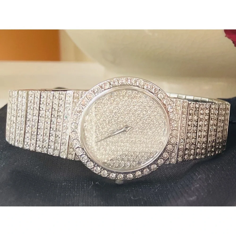 Women's‎ Croton Crystal Rhodium Watch 2.0mm Vintage-New Battery!